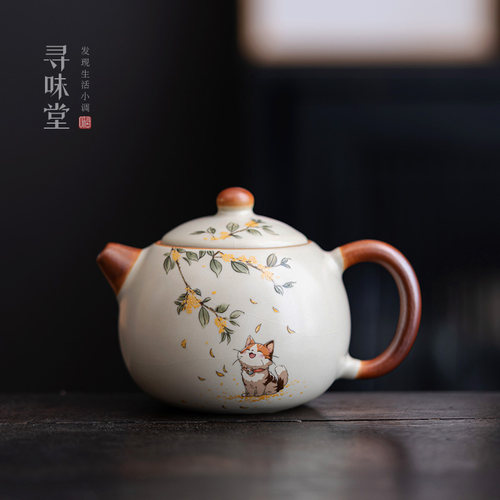 米黄汝窑小猫咪西施壶