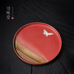 陶瓷功夫茶具 故宫红托盘干泡盘｜壶承瑞鹤窑变复古小茶盘家用中式