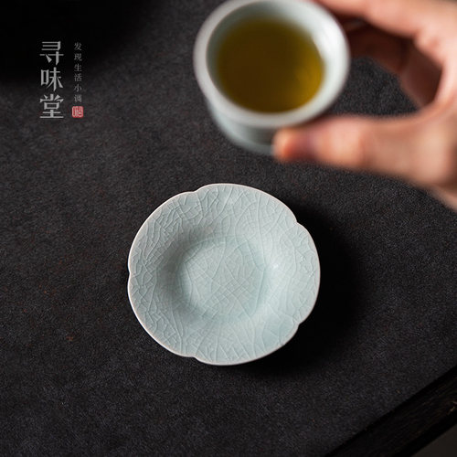 粉青汝窑小杯垫杯托亮釉汝瓷