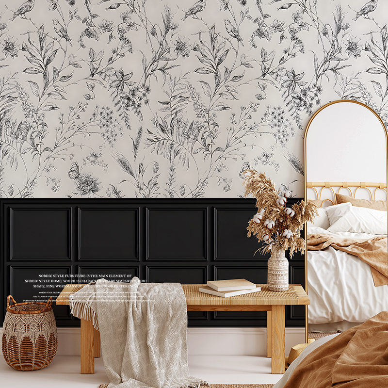 定制小红书isn壁纸法式丛林卧室玄关黑白壁画美式中古背景墙壁布,家装主材,定制壁画,淘宝优惠券,粉丝福利购,淘宝优惠卷