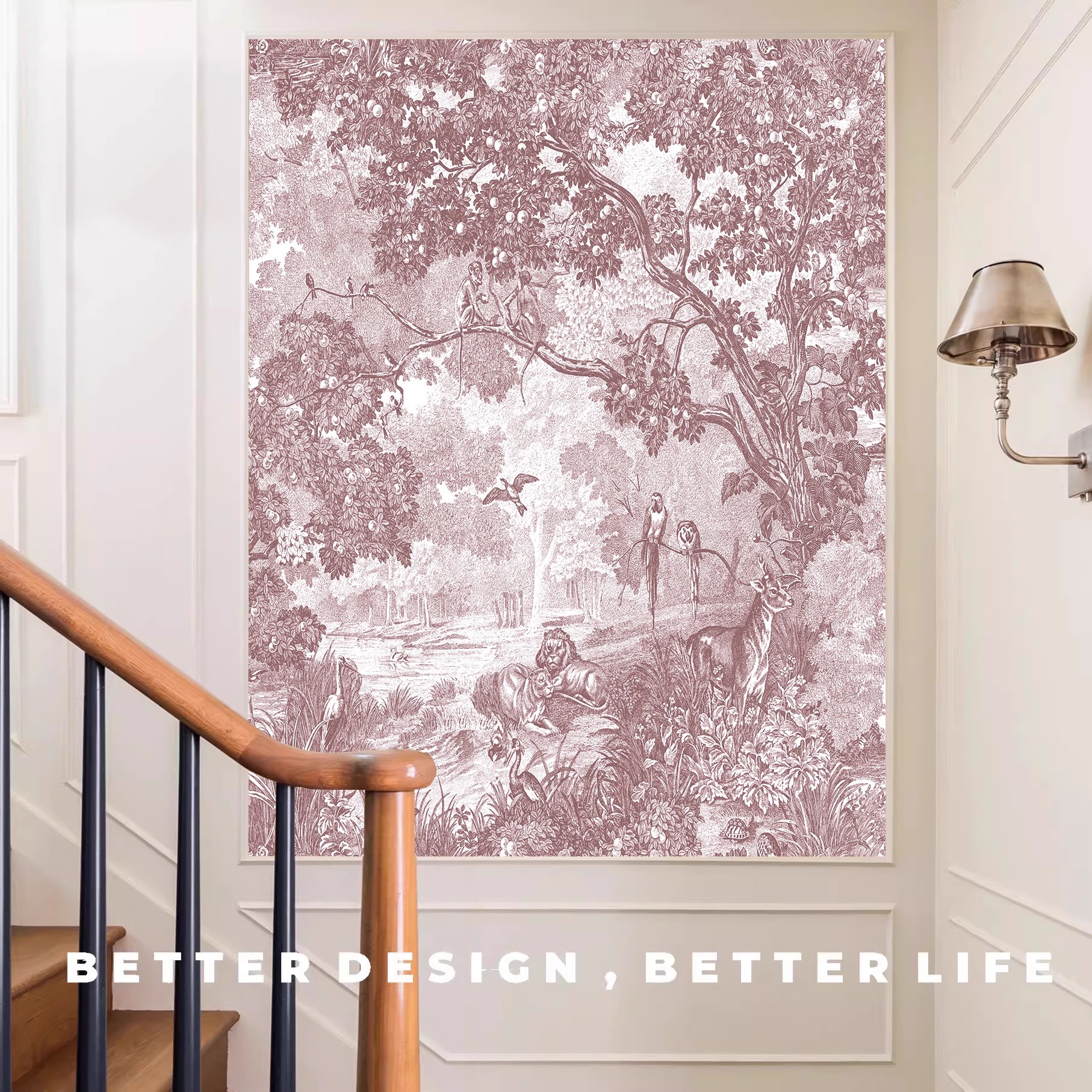 定制小红书ins迪D家绝美壁纸法式丛林印沙发背景墙纸北欧壁布定制