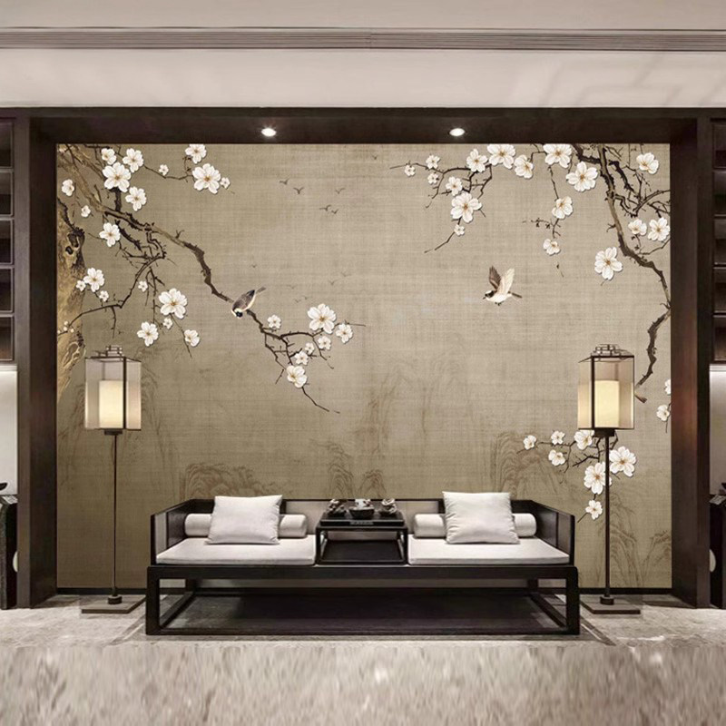 中式花鸟墙纸影视墙客厅电视背景墙壁纸2025新款定制壁画卧室墙布,家装主材,定制壁画,淘宝优惠券,粉丝福利购,淘宝优惠卷
