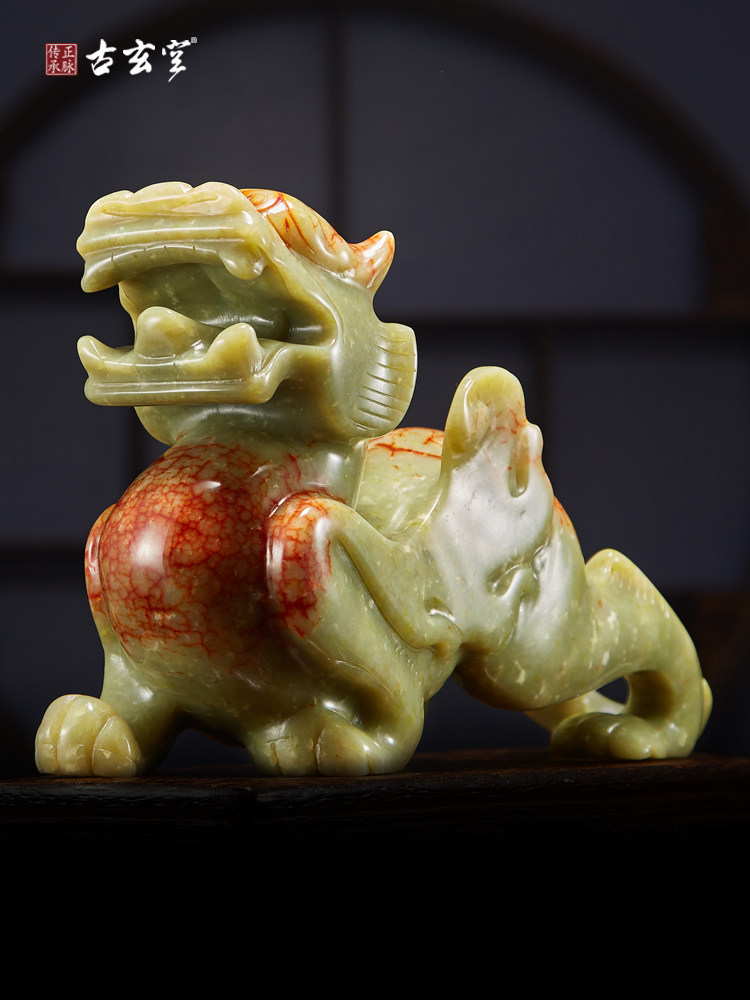 古玄空岫玉貔貅大号28cm摆件办公室开业皮丘一对只进不出