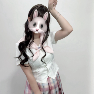 夏季 日式 辣妹收腰可爱甜美制服上衣 竹纤维粉色常规短袖 jk兔耳衬衫