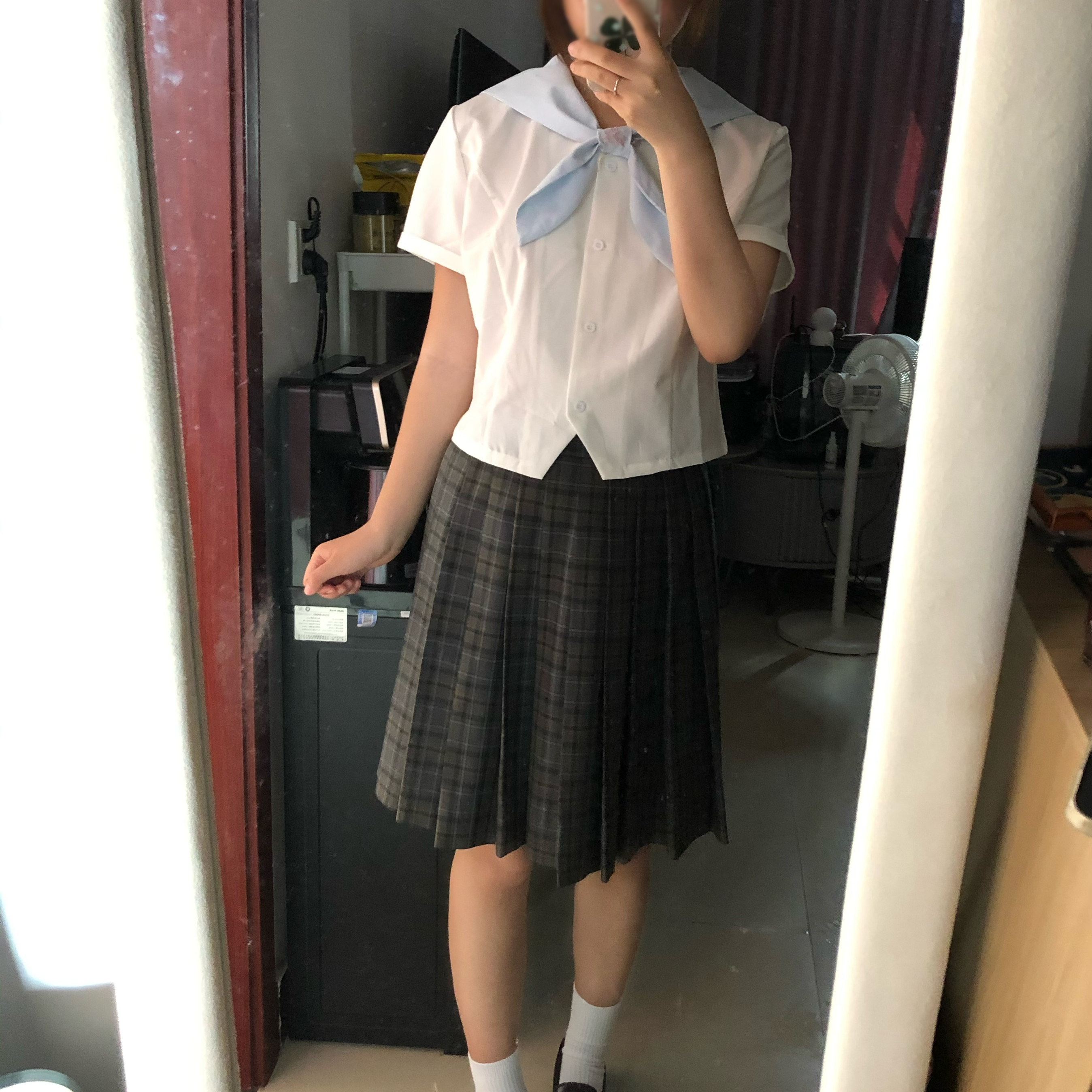 原创兔耳朵jk短袖衬衫学生海军领甜美粉色少女收腰设计感短款上衣