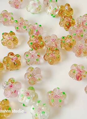 日系复古ins手绘玻璃琉璃花花串珠DIY手工耳环饰品手链项链材料
