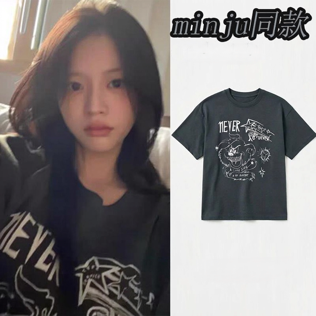 minju同款宽松纯棉卡通女短袖T恤