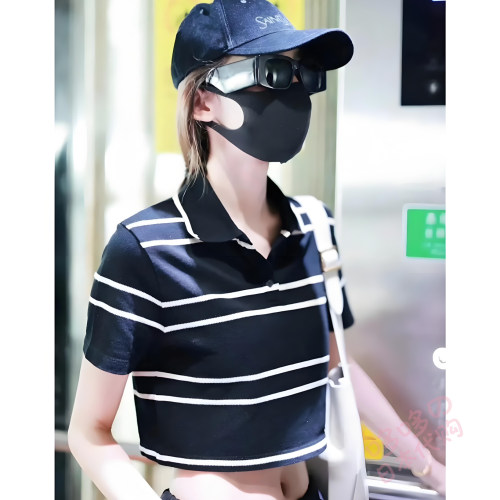 日本代购古力娜扎条纹女短袖T恤