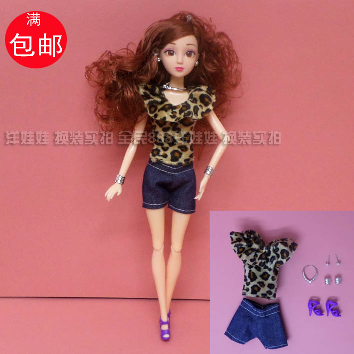 洋娃娃娃娃过家家女孩30CM6分换衣服时装休闲上衣短裤二件套
