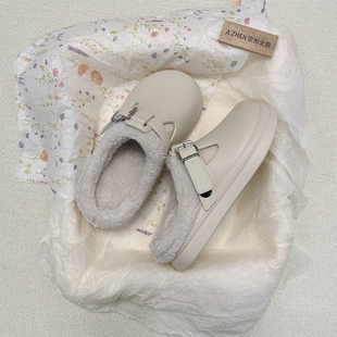 防水防滑加绒勃肯鞋 女复古懒人一脚蹬休闲软底厚底加棉羊羔毛