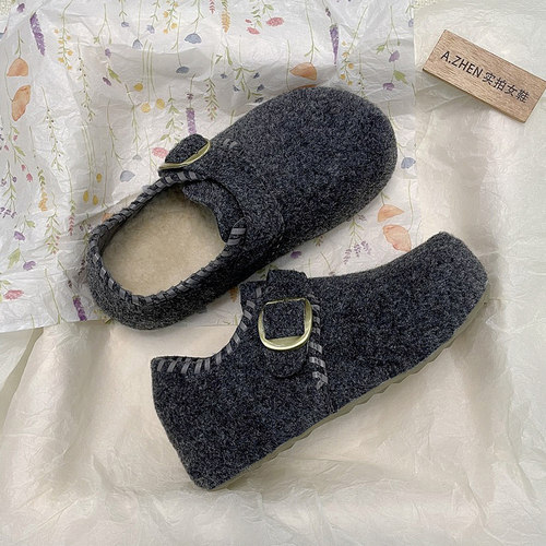 毛绒勃肯鞋女加绒懒人一脚蹬保暖