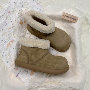加绒勃肯棉鞋 显瘦翻毛皮 卡皮巴拉雪地靴女软底防滑厚底复古毛毛鞋