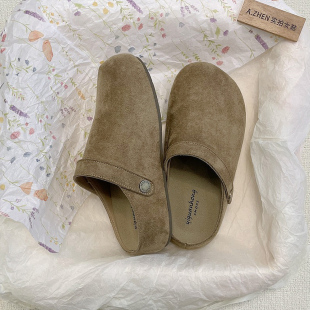 小众圆头增高懒人上班 女新款 内增高勃肯鞋 女两穿超火包头半拖鞋