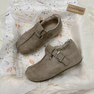 加绒勃肯棉鞋 显瘦增高 女一脚蹬软底防滑复古懒人包头毛毛鞋