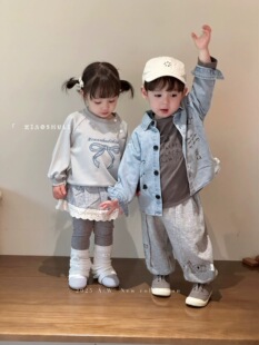 小树梨秋款男宝女宝牛仔外套卡通印花长袖圆领休闲百搭洋气可爱