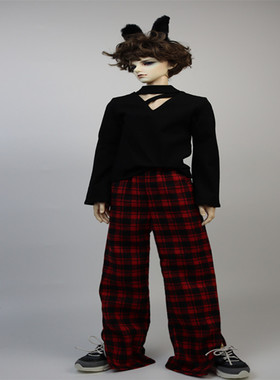 BJD 娃衣叔 格子开衩长裤