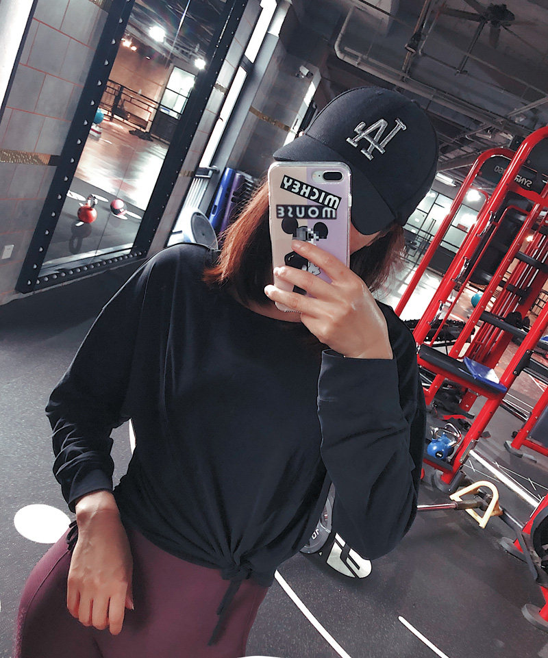 特别设计宽松长袖系带超弹舒适上衣T恤女速干瑜伽服春夏防晒透气