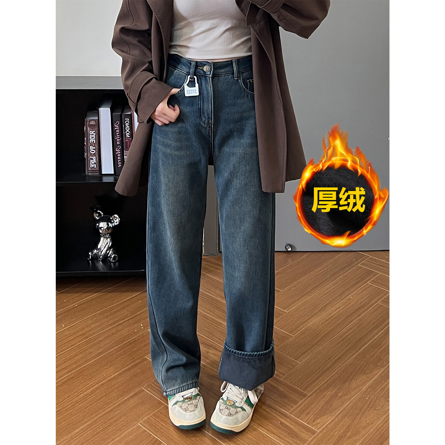 秋冬加绒加厚阔腿裤女