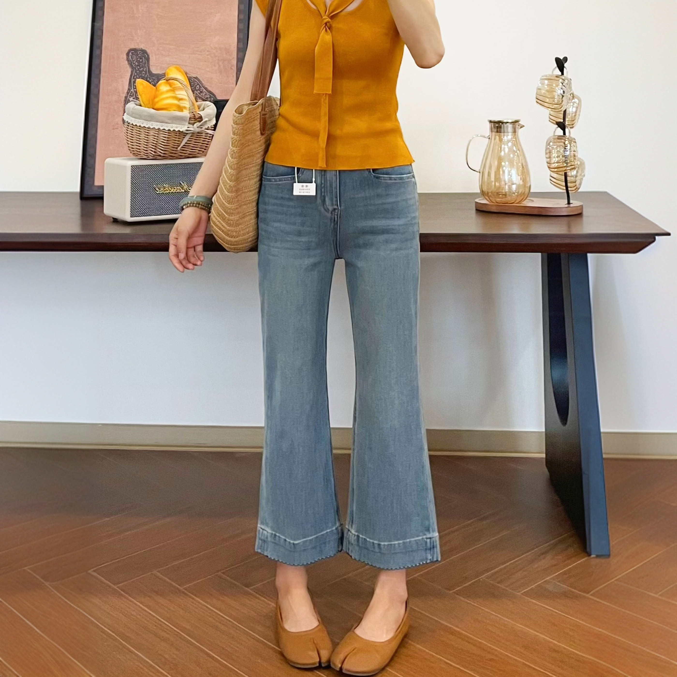 2025夏季新款宽松微喇牛仔裤女微胖大码MM梨形身材显瘦遮胯九分裤