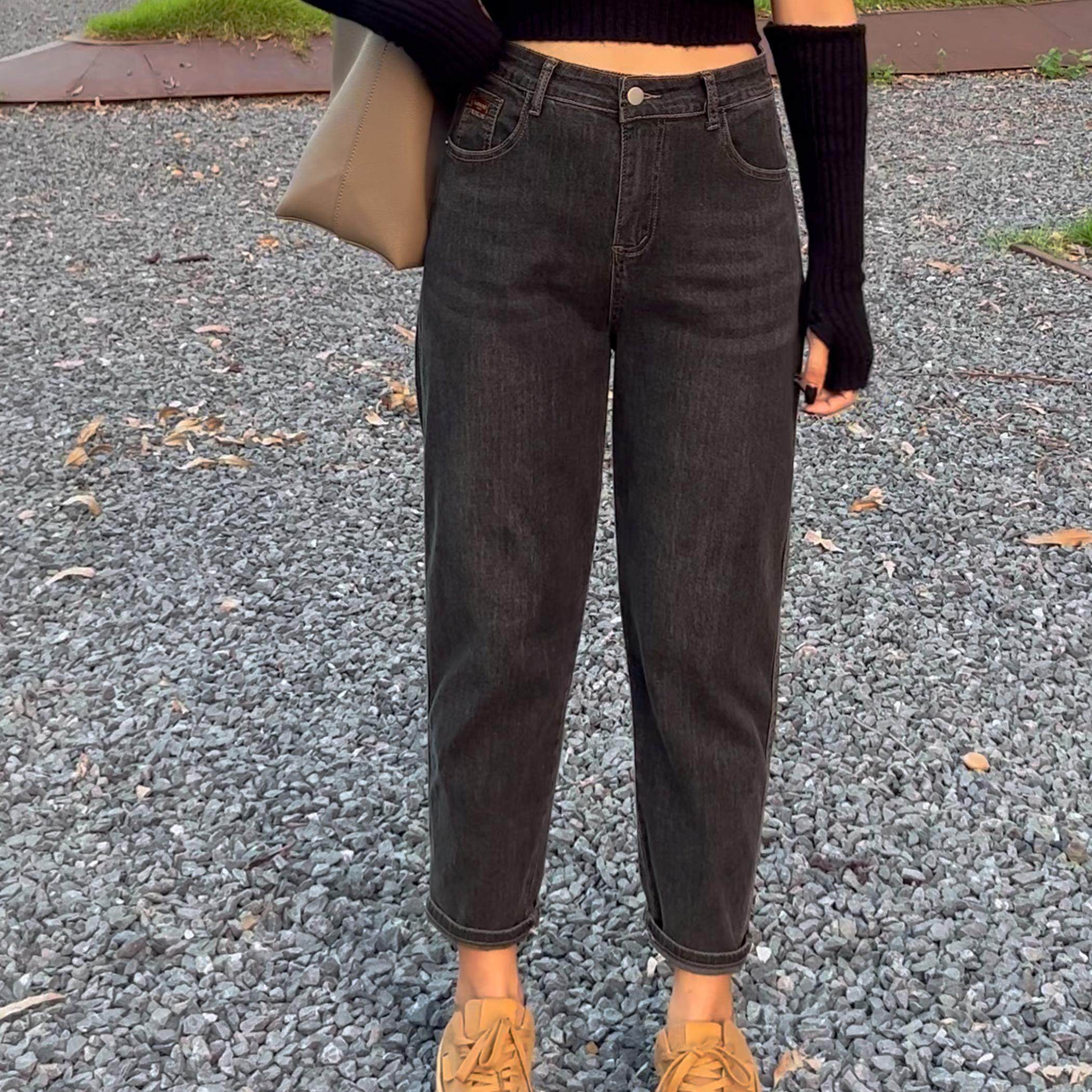 灰色老爹裤女适合梨形身材微胖MM