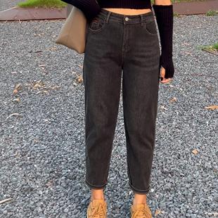 遮胯宽松显瘦牛仔裤 大码 女适合梨形身材微胖妹妹萝卜裤 灰色老爹裤