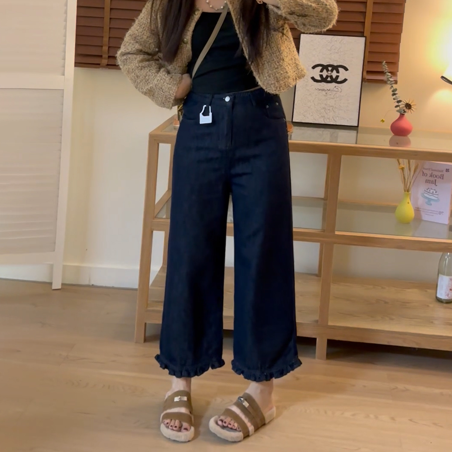 梨型身材微胖穿搭阔腿牛仔裤女