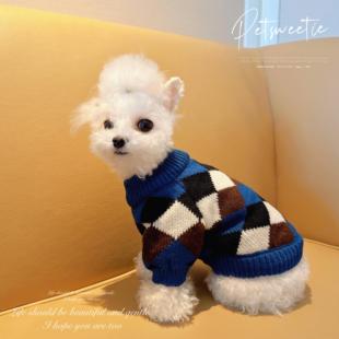 小小继承者 双层加厚冬装毛衣约克夏猫咪针织小型犬泰迪格子条纹