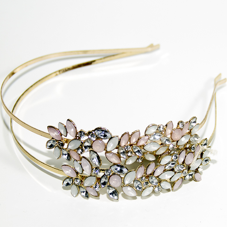 德单 粉色系单侧宝石花装饰金色金属头箍发髻 散装一个