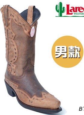 美国正品Laredo西部牛仔靴男款美式中筒靴骑马马靴子皮底西部巨人
