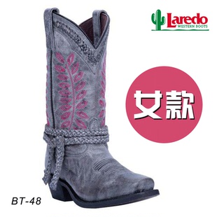 美国正品Laredo女仔西部牛仔靴女款式骑马马靴中筒靴子西部巨人
