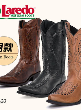 美国进口Laredo男款西部牛仔靴美式骑马靴阿美咔叽机车小方尖头靴