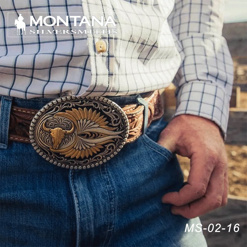 美国进口Montana蒙大拿西部腰带扣牛仔皮带巴扣狂野水牛头骨
