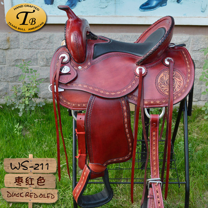 美国TB德克萨斯公牛西部骑马鞍西式牛皮雕花配送全套鞍子马具