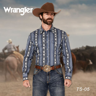 美国Wrangler进口牛仔长袖衬衫纯棉牛仔衬衫西部牛仔衬衫