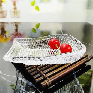 玻璃果盘轻奢高档KTV专用零食干果水果盘子彩色描金平盘果碟小碗