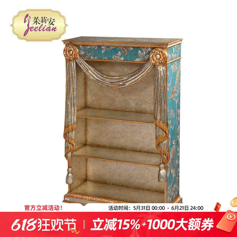 热销亿联欧式复古做旧手绘海蓝色花鸟绘画挂墙架子酒架
