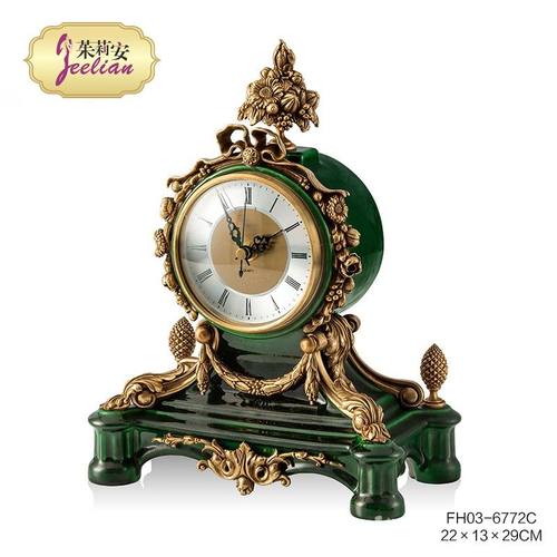 茱莉安法式陶瓷镶铜祖母绿色座钟