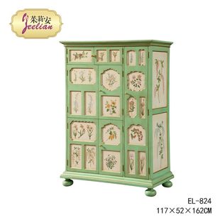 彩绘花卉展示柜别墅客厅装 法式 饰绿色收纳储物柜 春天收纳柜