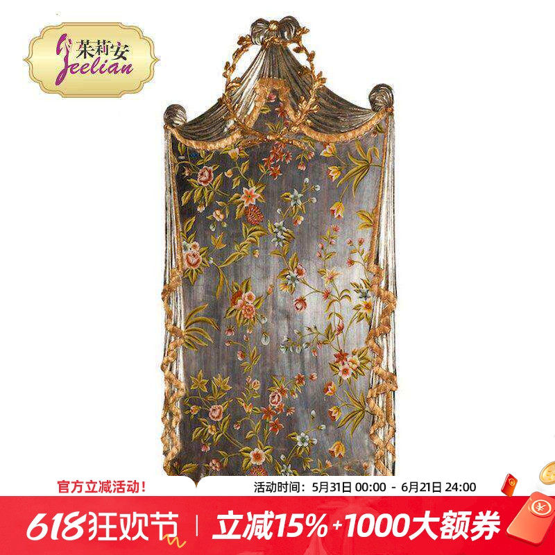 茱莉安奢华法式欧式宫廷全贴金银箔手绘洋花大幅金色门厅玄关挂画