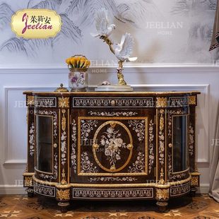 饰玄关柜 别墅客厅家用装 茱莉安法式 奢华木皮贝壳拼花储物柜欧式