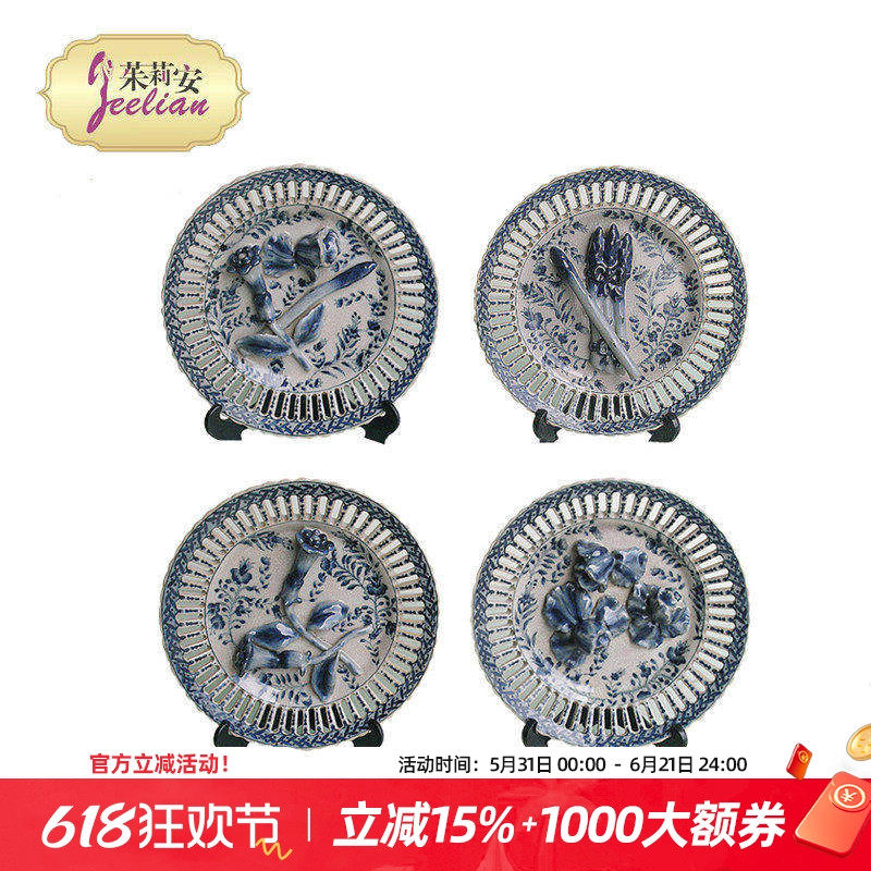 茱莉安法式高温陶瓷彩绘花鸟挂碟欧式精美背景墙艺术装饰挂盘