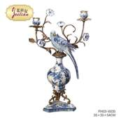 茱莉安奢华法式 饰烛台别墅桌面摆件 中国风艺术陶瓷五头鹦鹉装