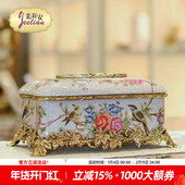 茱莉安家居法式 复古纸巾盒铜加陶瓷手绘彩绘浪漫花鸟欧式 抽纸盒