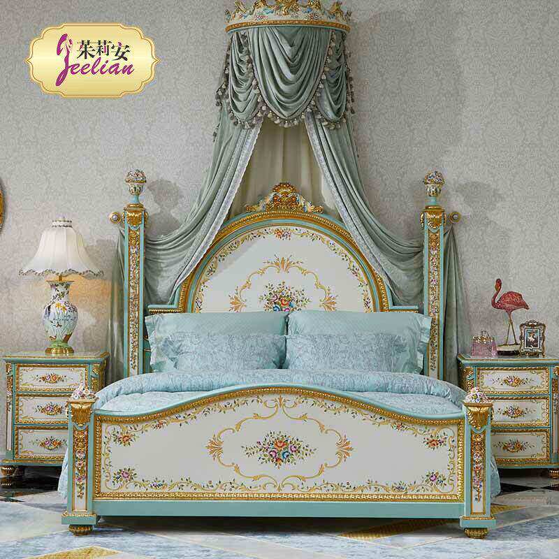 茱莉安法式公主风清新浪漫彩绘花冠大床别墅卧室家用主卧双人床