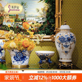 茱莉安法式 饰 中国风桌面重工雕刻摆件喜鹊青花瓷客厅精致花瓶装