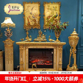 茱莉安法式 欧式 宫廷风浪漫实木松木贴金箔杏白彩绘玫瑰壁炉配炉心