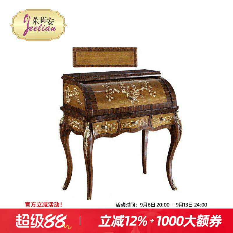 美式复古古董家具 实木梳妆台 欧式木色手绘赤杨木树瘤木皮妆台