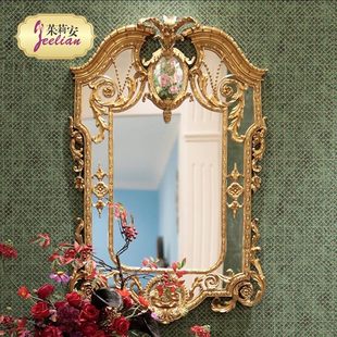 茱莉安奢华法式 饰镜子别墅门厅复古玄关镜 全铜重工雕刻手绘金色装