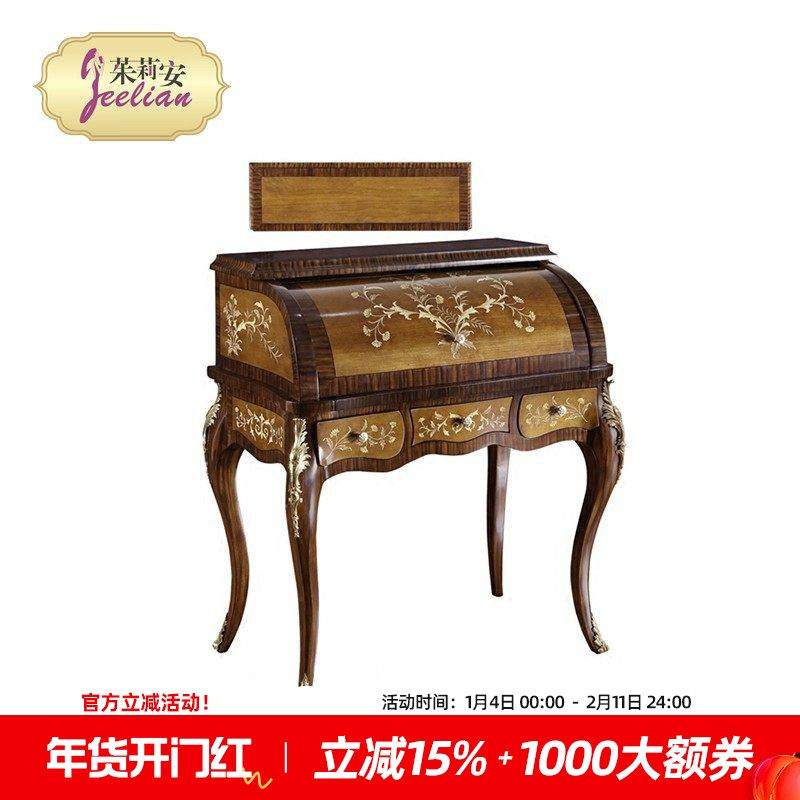 美式复古古董家具 实木梳妆台 欧式木色手绘赤杨木树瘤木皮妆台