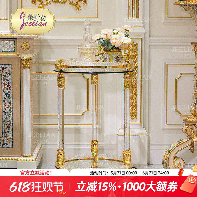 茱莉安法式奢华铜合金精致小推车别墅客厅餐厅家用装饰双层餐车